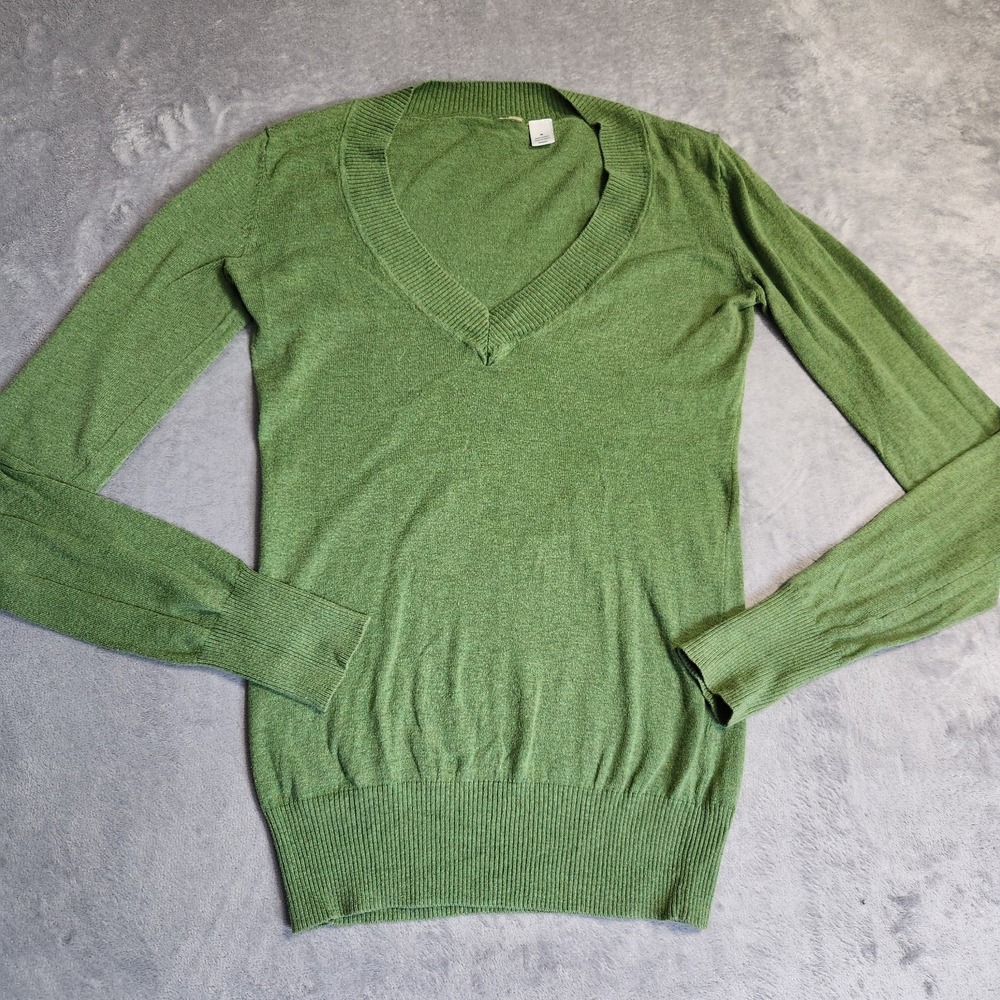 BP Nordstrom Heather Green 100% Cotton V-Neck Sweater Women's M Long Sleeve